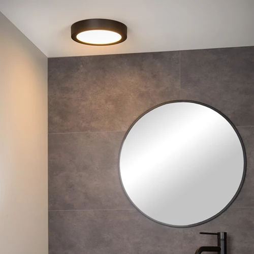 Lucide BRICE-LED - Plafonnière Badkamer - Ø 24 cm - LED Dimb. - 1x15W 3000K - IP44 - Zwart - sfeer 1